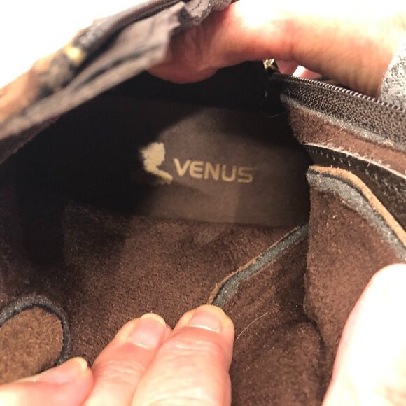 VENUS Brown Leather Chunky Heel Combat  Ankle Boot Lace Zipper Distressed EU 39 - Picture 13 of 16